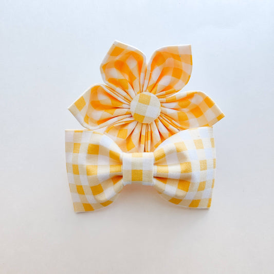 Yellow Gingham Gingham Dog & Cat Bow Tie/Collar Flower