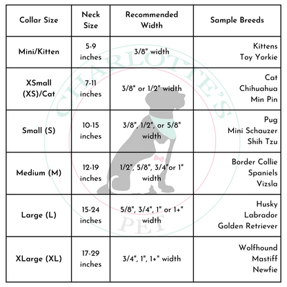 collar size chart for charlotte's pet