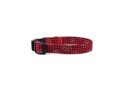 Red Plaid Snowflakes Dog Collar/ Cat Collar - Charlotte's Pet