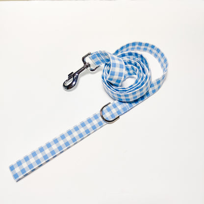 Sky Blue Gingham Dog Leash